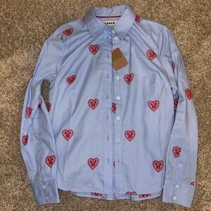 Boden Sienna Cotton shirt/ Blue Oxford Hearts